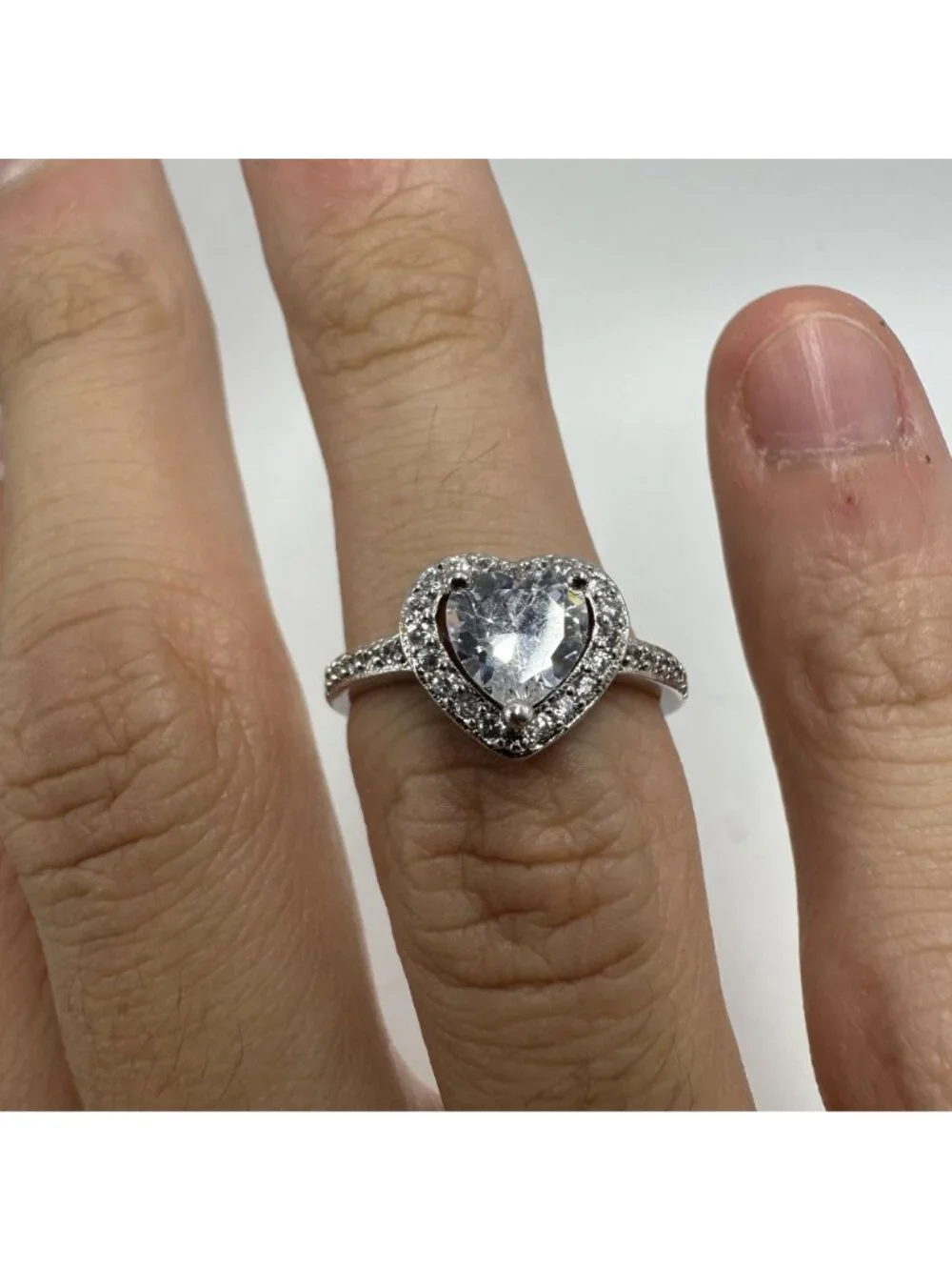 Sterling Silver 925 Heart Shaped Cubic Zirconia Statement Ring Size 8.75